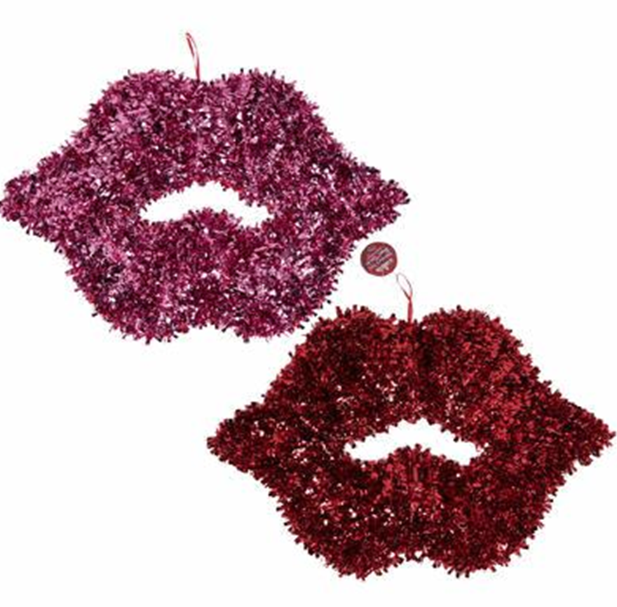 22" Tinsel Lips Décor, 2 Assorted