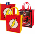 Two reusable shopping bags with superhero designs on a white background