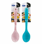 Two colorful spoons on a white background