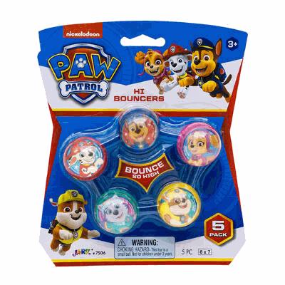 Paw Patrol bubble bouncer set packaging with five bubble bouncers on a white background