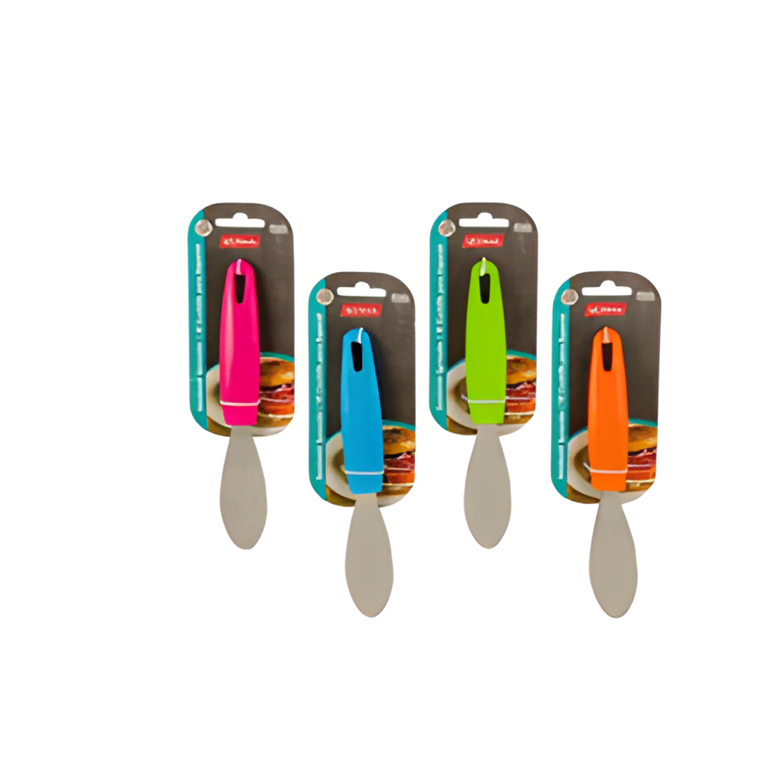 Four colorful spatulas in packaging on a white background