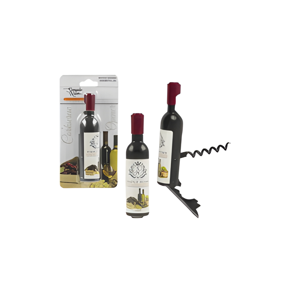 Wine bottle with corkscrew and packaging on a white background