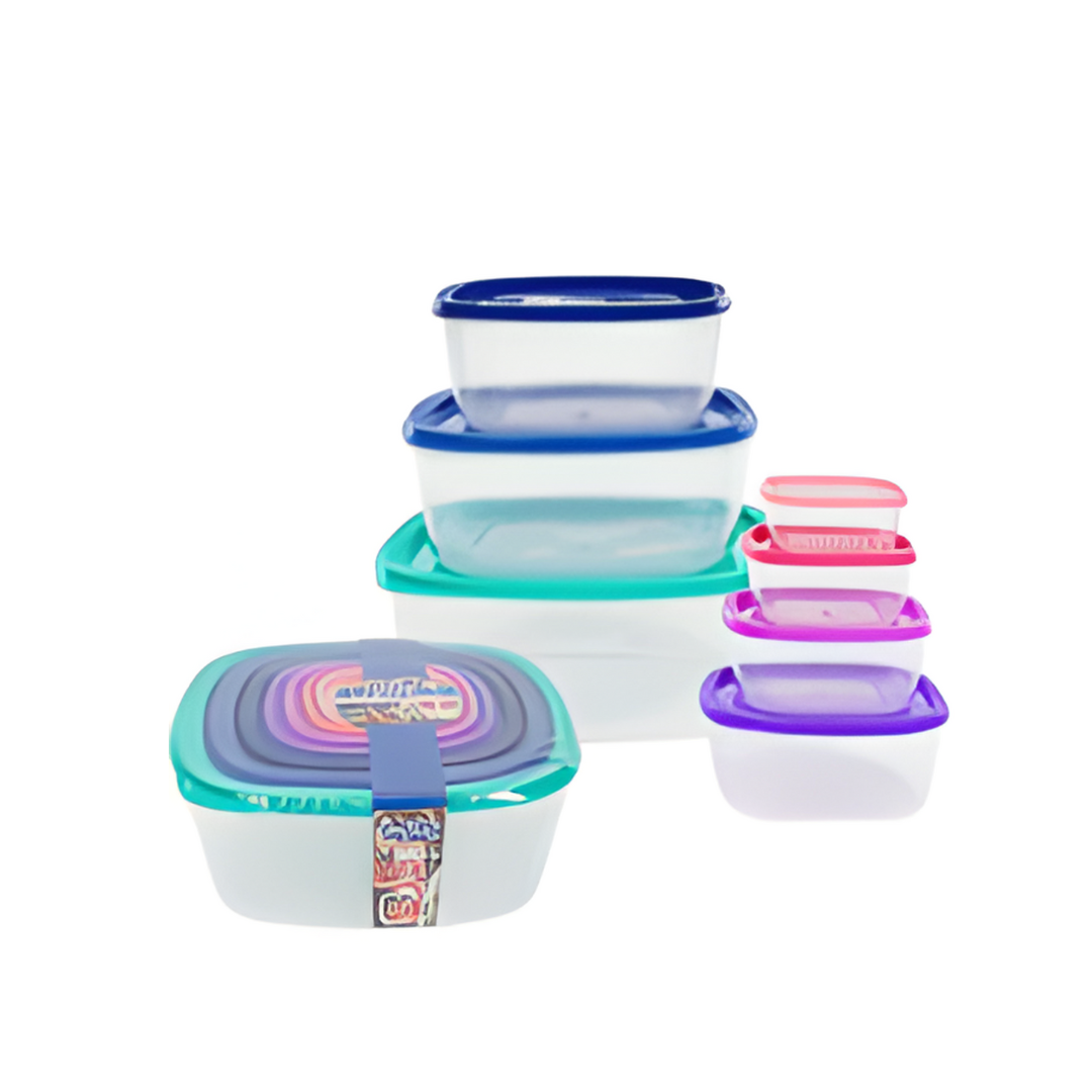 FOOD CONTAINER,7pc SQR AST
