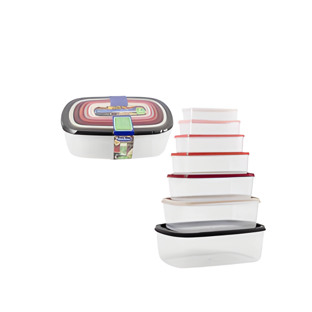FOOD CONTAINER,7pc SQR AST