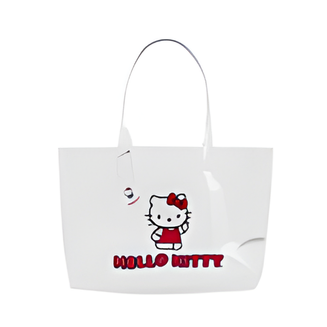 White tote bag with Hello Kitty design on a white background