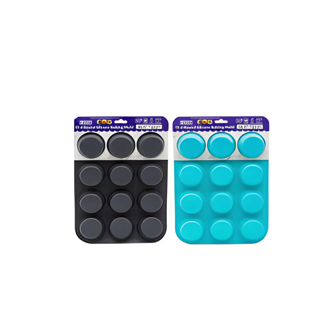Two silicone mold packages, one black and one blue, on a white background.