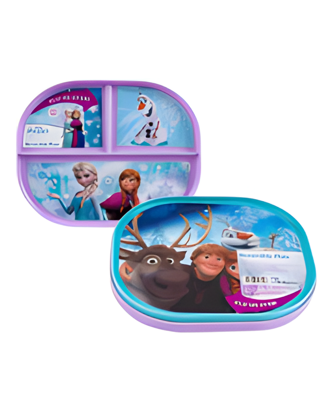 Two divided plates with Disney Frozen characters on a white background