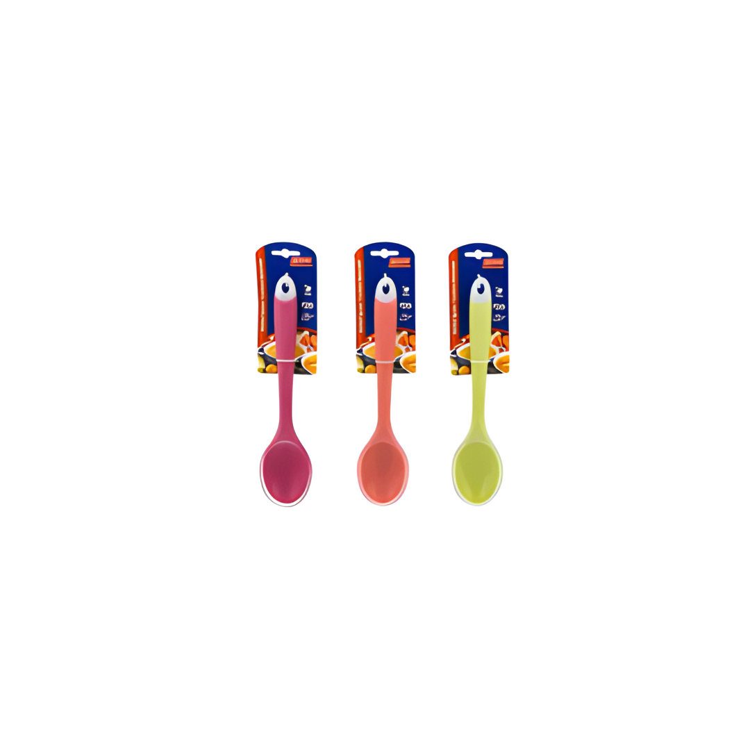 Three colorful spoons in their packaging on a white background