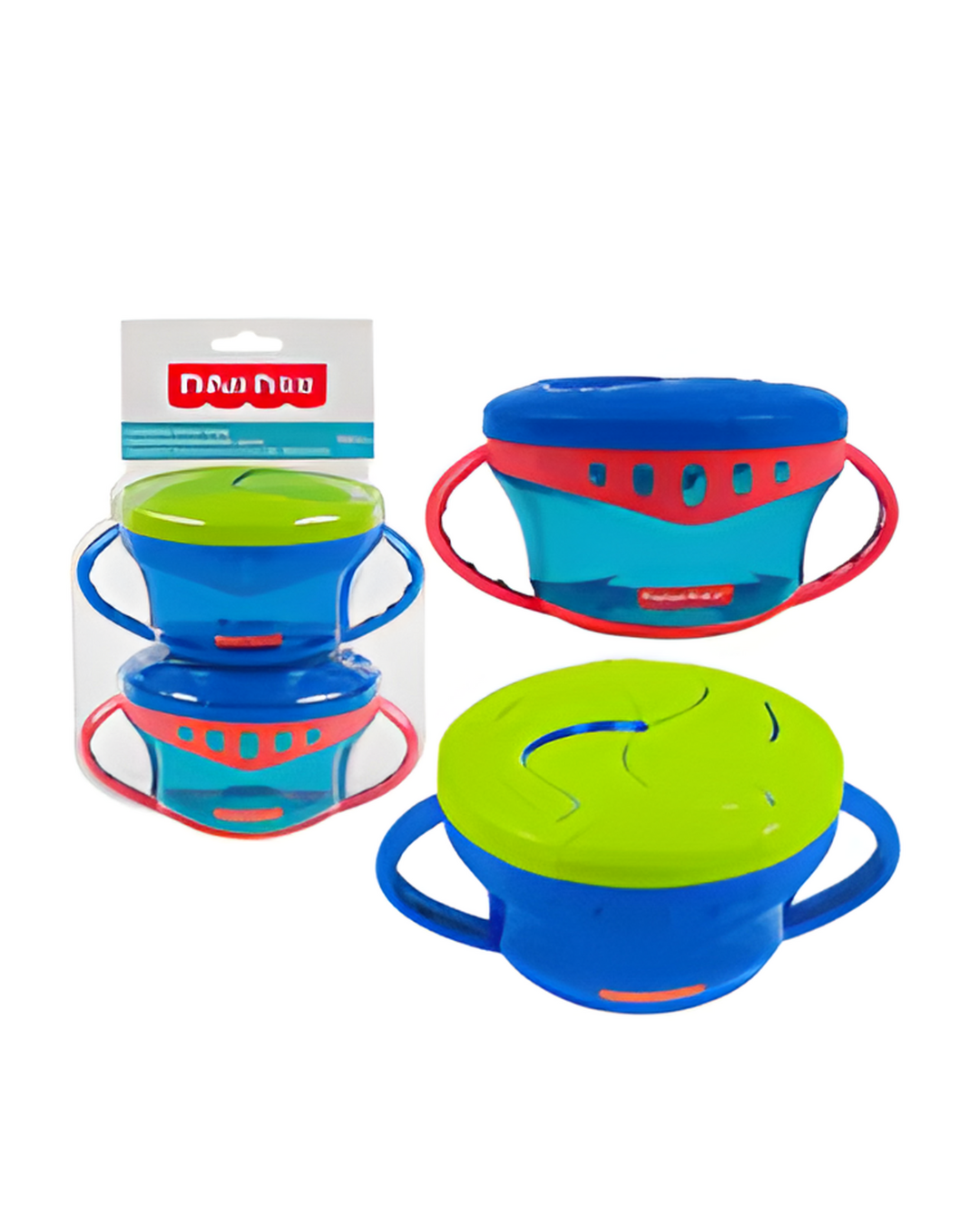 Set of colorful baby cups with handles on a white background