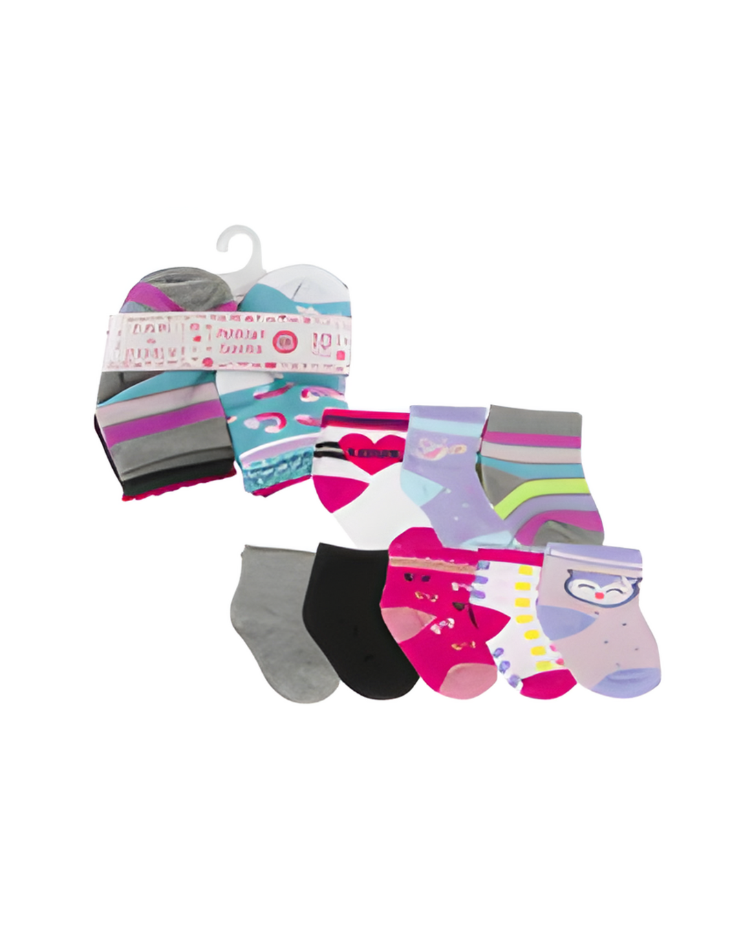 SOCKS,10pk 0-12M GRLS ANKLE AS