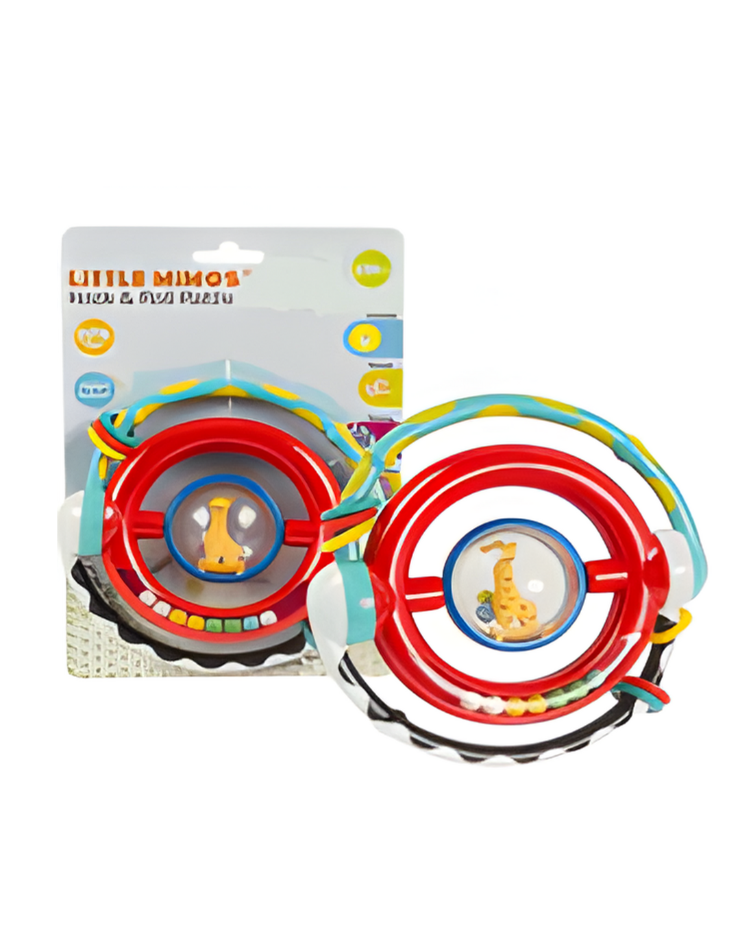 Children's tambourine with colorful design on a white background