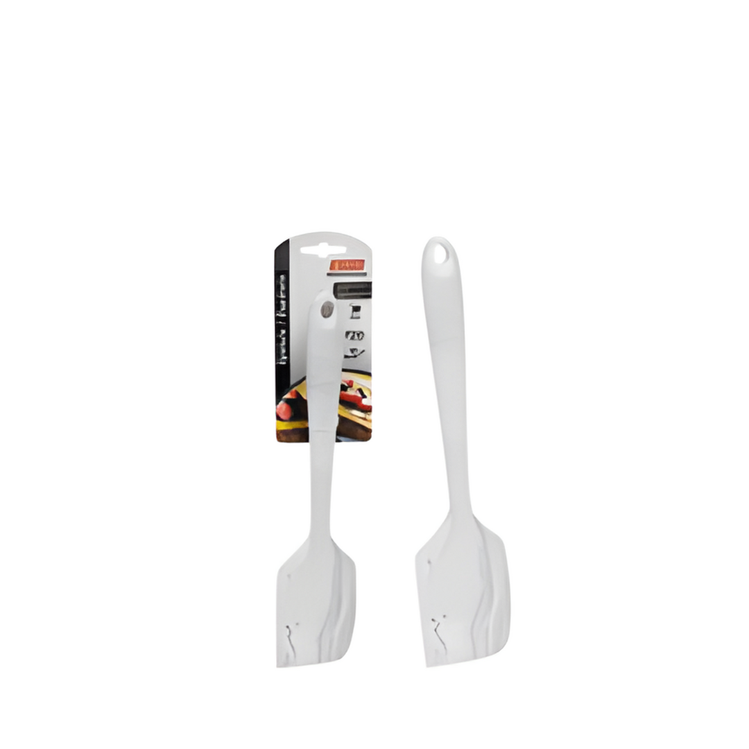 Two white spatulas with a packaging card on a white background