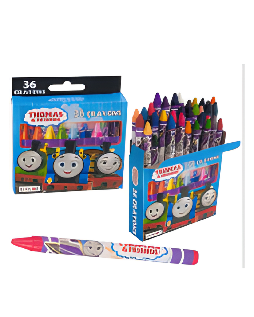 Set of Crayons with Thomas the Tank Engine design on a white background