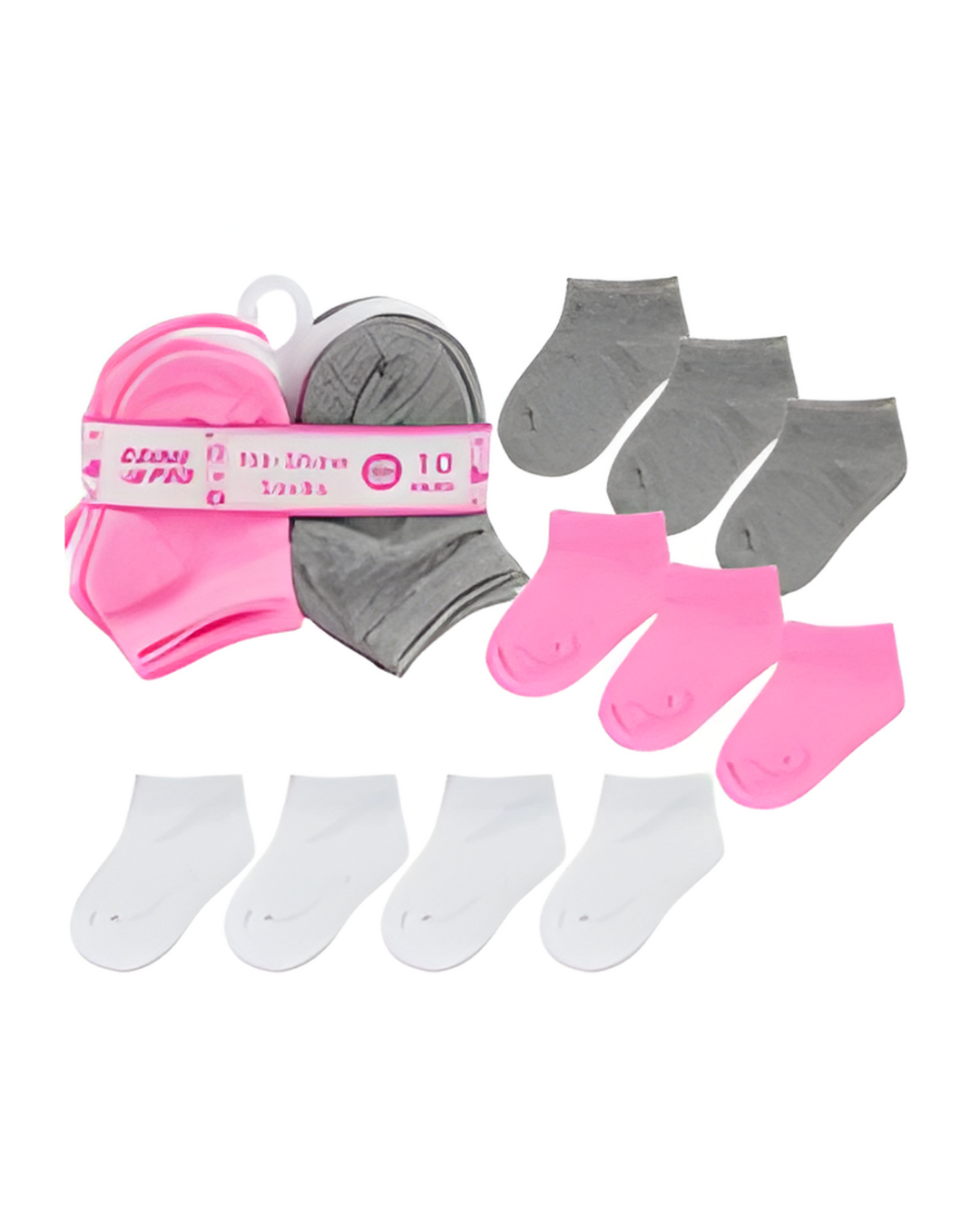 SOCKS,12-24M 10pk GIRLS NO SHO