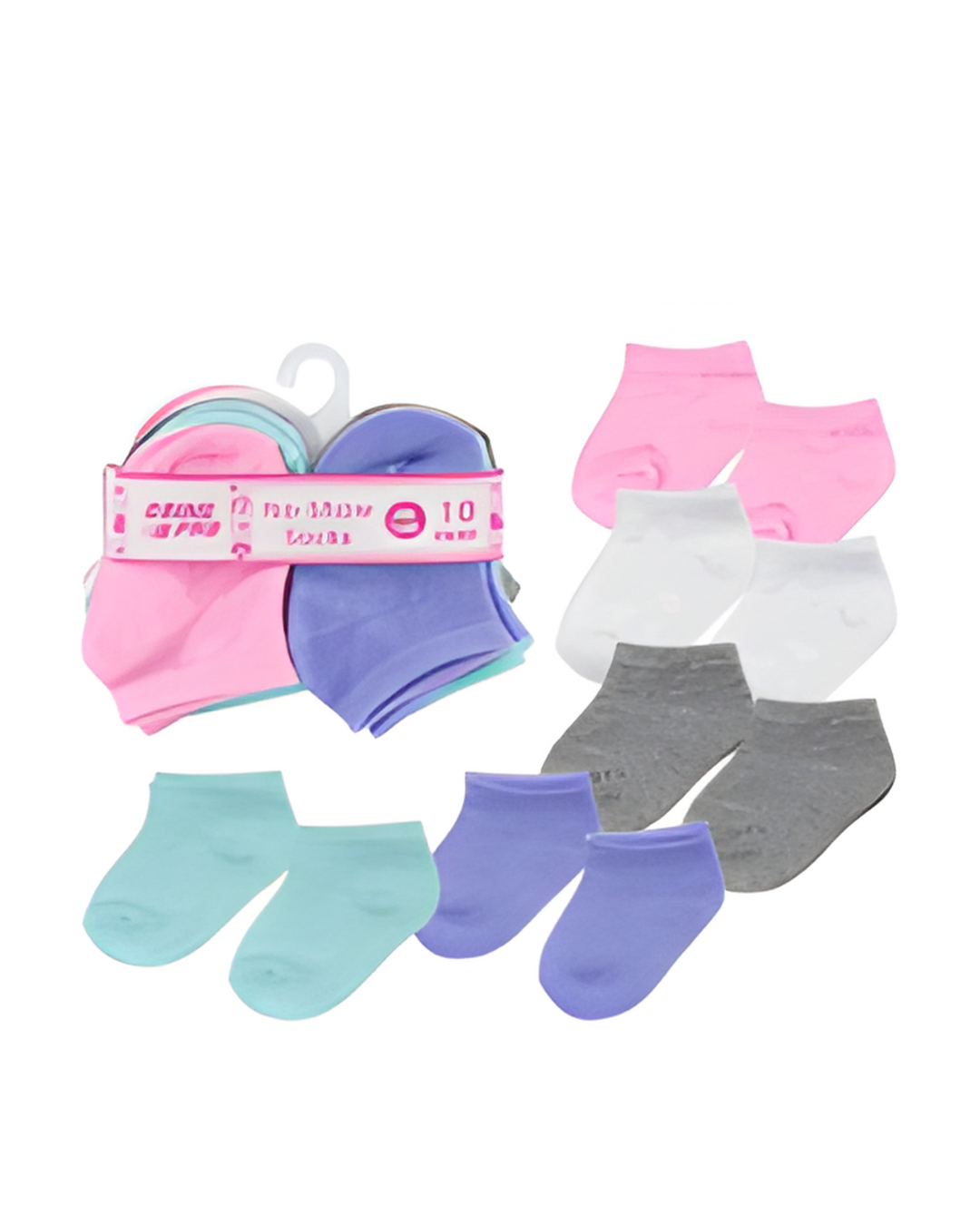 SOCKS,0-12M 10pk GIRLS NO SHOW