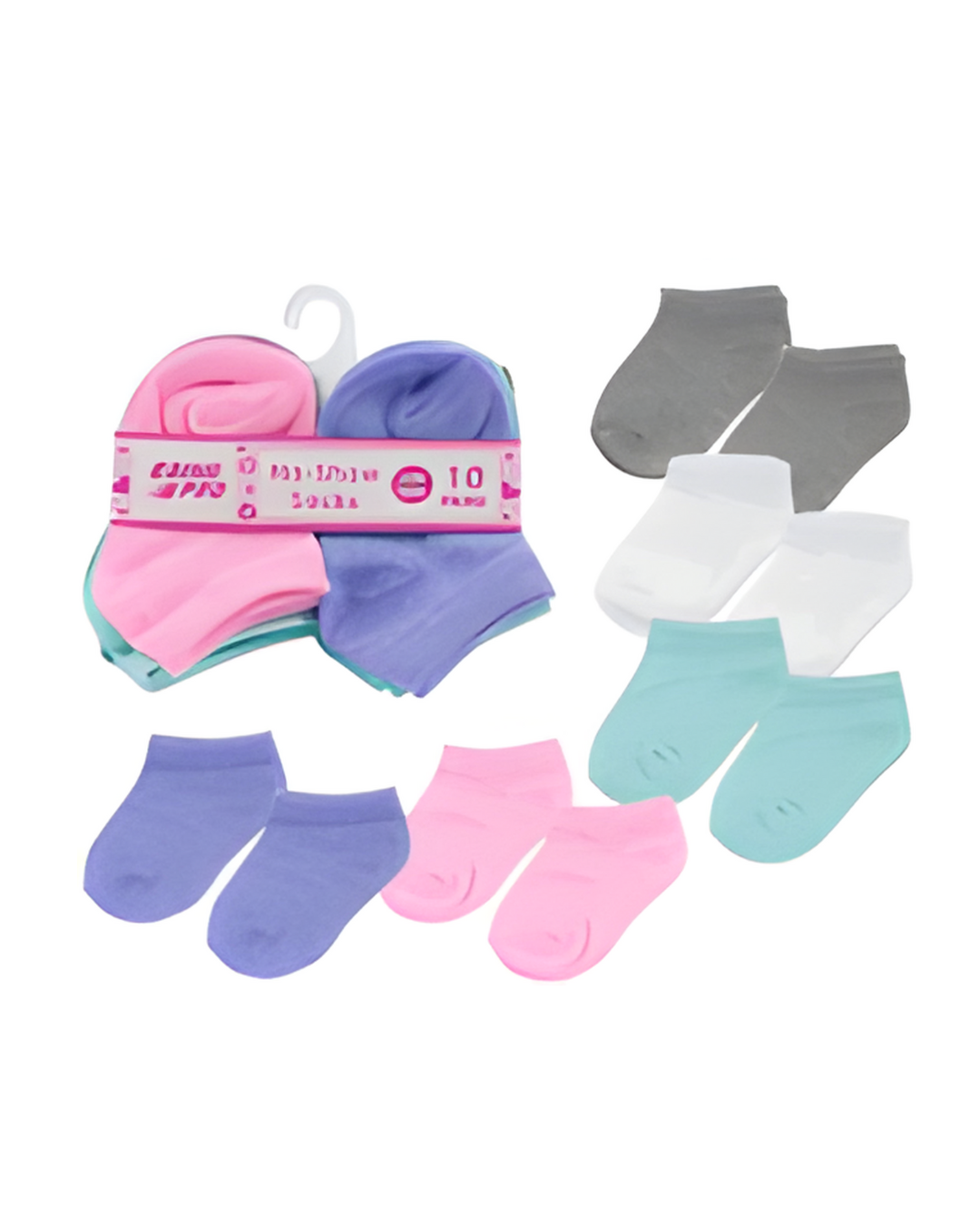 SOCKS,12-24M 10pk GIRLS NO SHO
