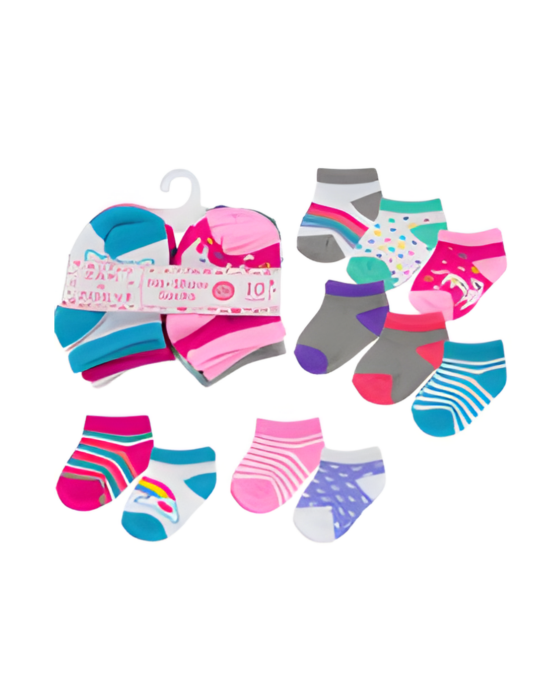 SOCKS,10pk 0-12M GIRLS NO SHOW