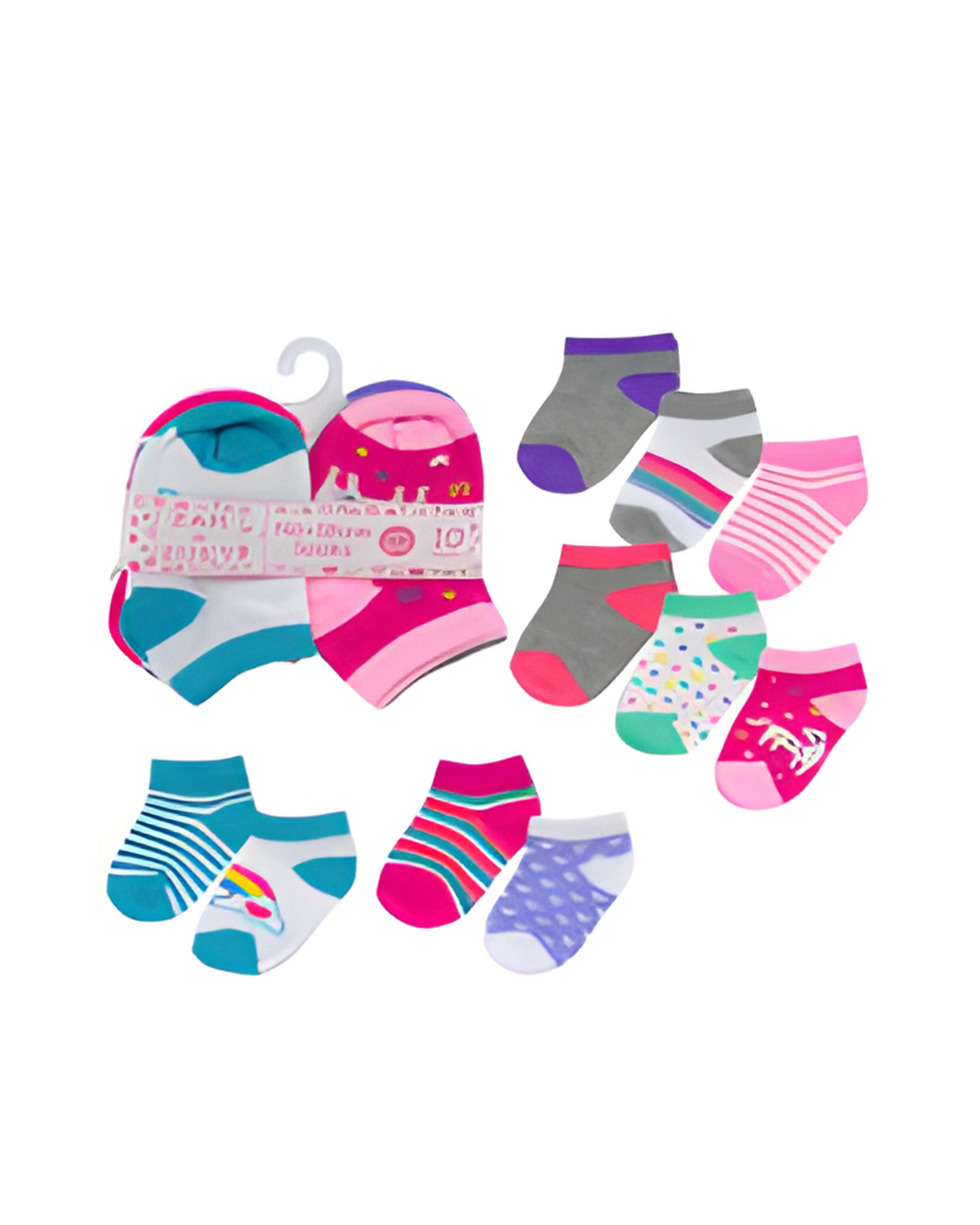 SOCKS,10pk 12-24M GIRLS NO SHO