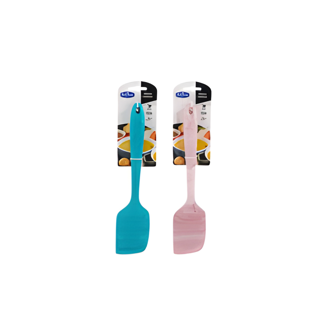 Two silicone spatulas, one blue and one pink, on white background with Gela branding.