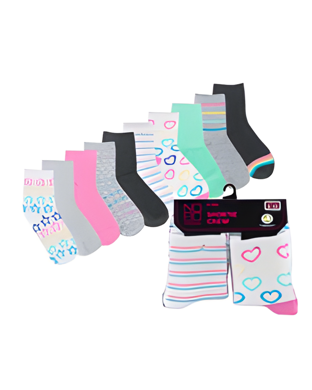 SOCKS,10pk size4-10 CREW RAINB