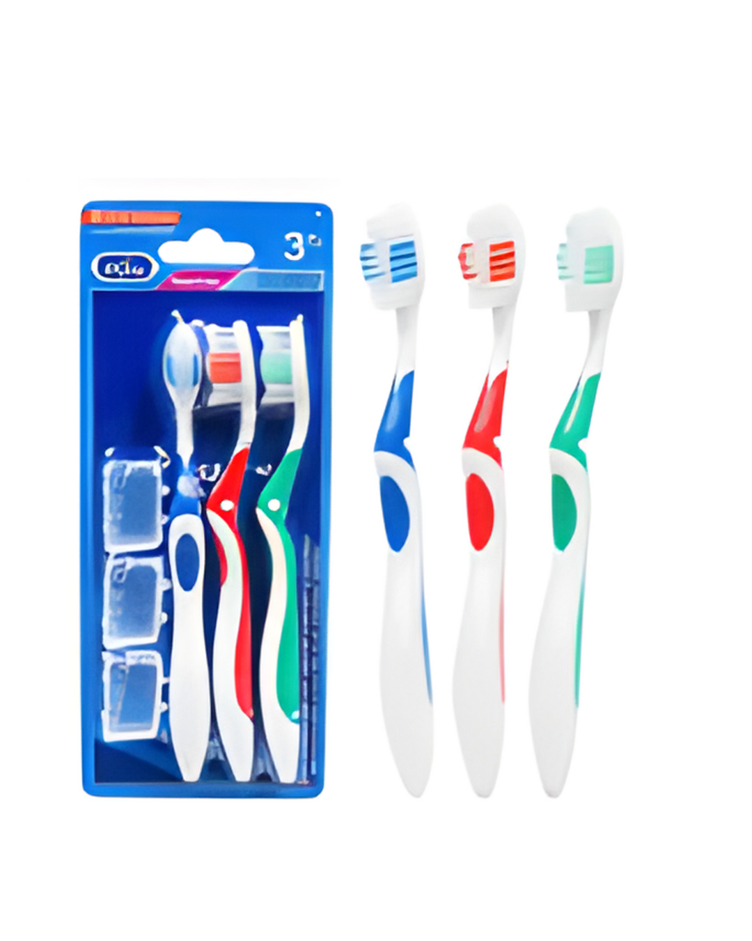 TOOTHBRUSH,3pk W/3HEAD CAPS