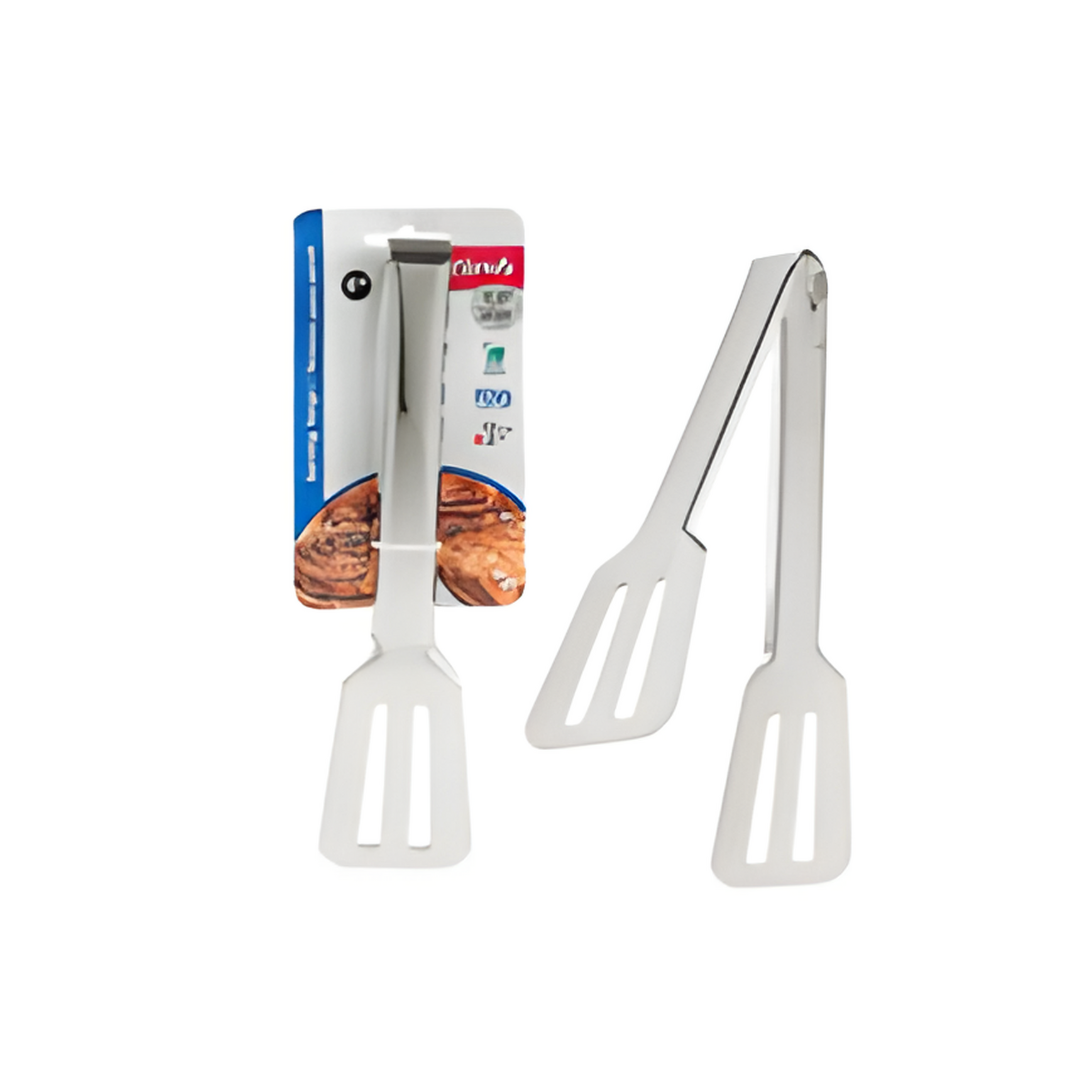 Metal tongs with packaging on a white background