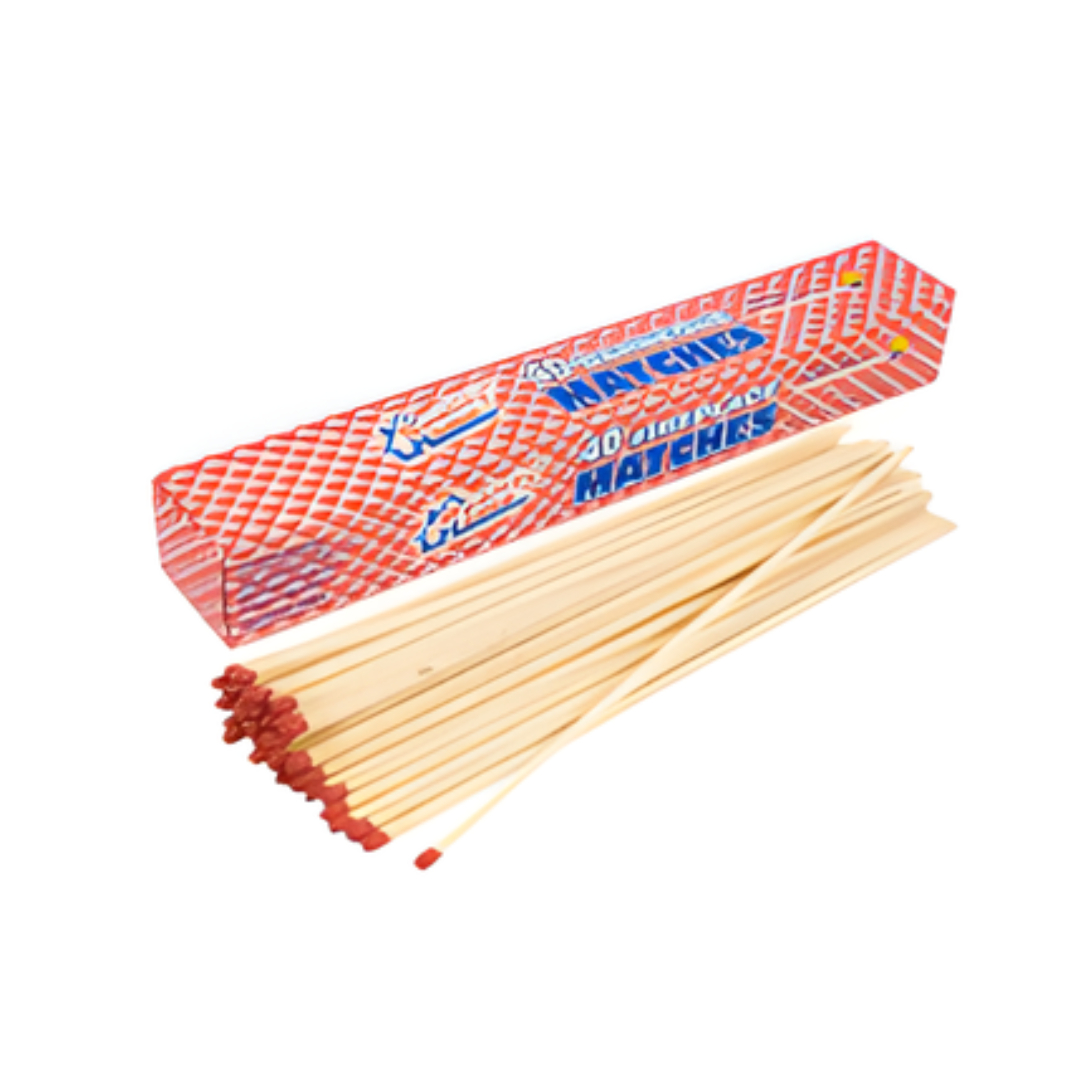 Box of matches with matches spilling out on a white background