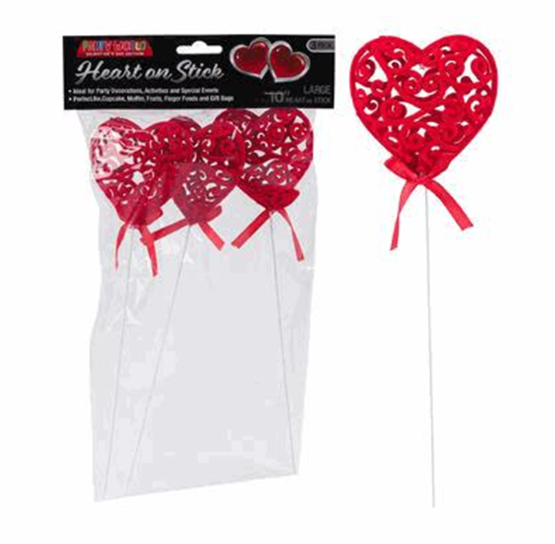 Valentine Heart Décor Set 3pc – 10" Hearts on Sticks