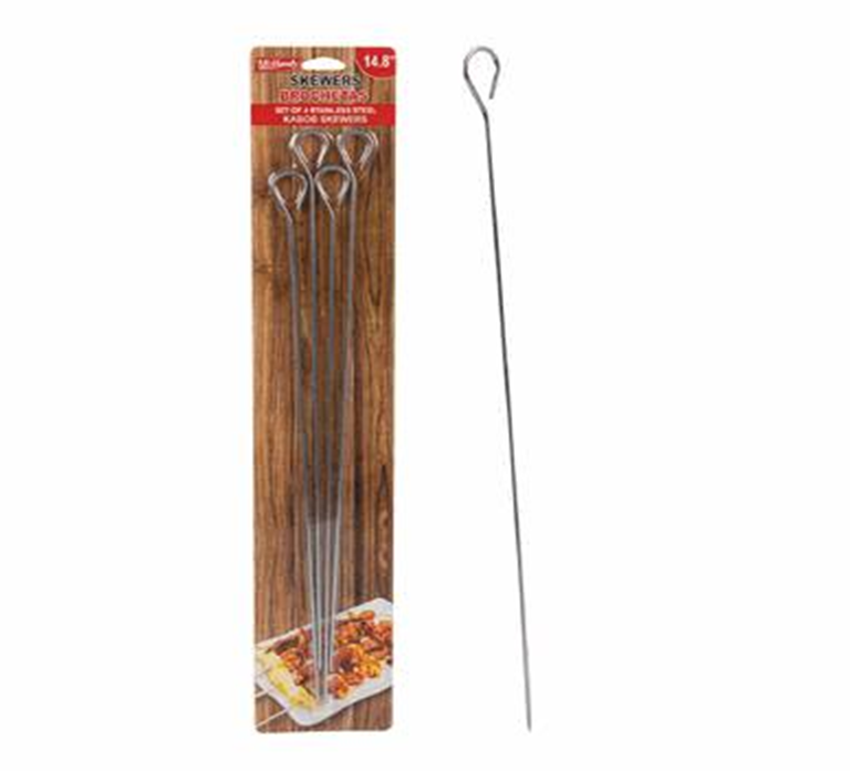 14.8" Stainless Steel BBQ Skewers – 4 Pack