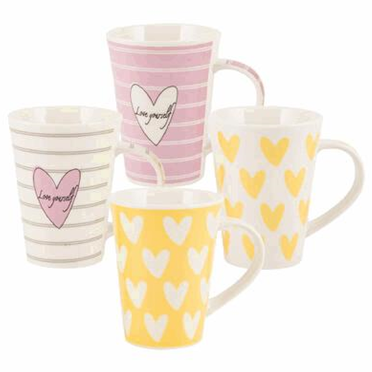 Mug, 13oz Hearts Conical 4 Assorted