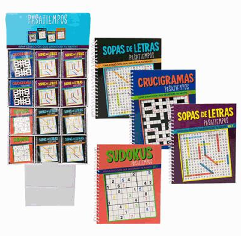 Spanish Puzzle Book – 80 Pages Spiral Edition, 4 Assorted Designs