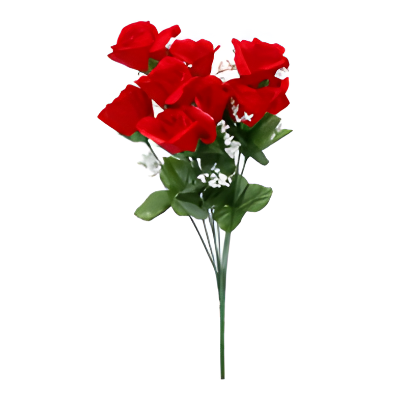 Artificial Satin Rose Bush x9 – Faux Flower Bouquet for Home and Event Décor
