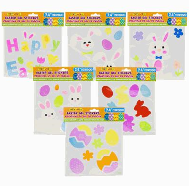 Easter Gel Window Stickers – 10pc Sheet, 7.4", 6 Assorted Designs