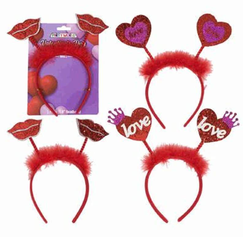 Headband with Heart & Lips, 8.6" – 3 Assorted Designs