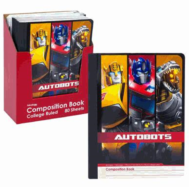 Composition book with Autobot design on a white background