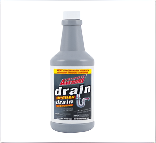 Bottle of Auto Plus drain opener on a white background