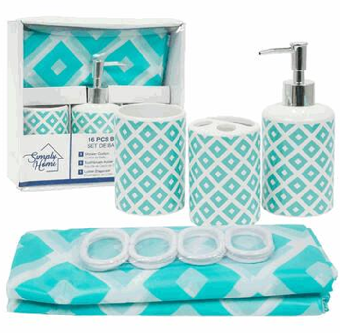 16pc PEVA Bathroom Set – Multicolor Design