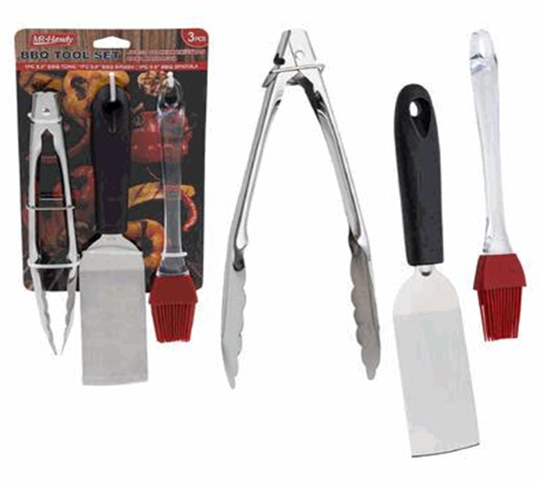 3-Piece Red & Black Stainless Steel BBQ Tool Set