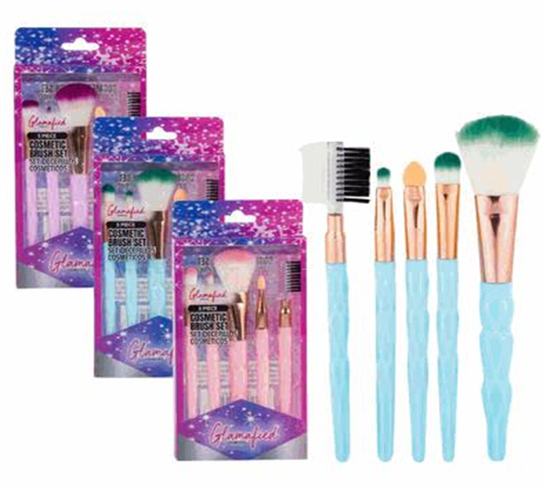 Cosmetic Brush Set – 5pc, 3 Assorted Colors