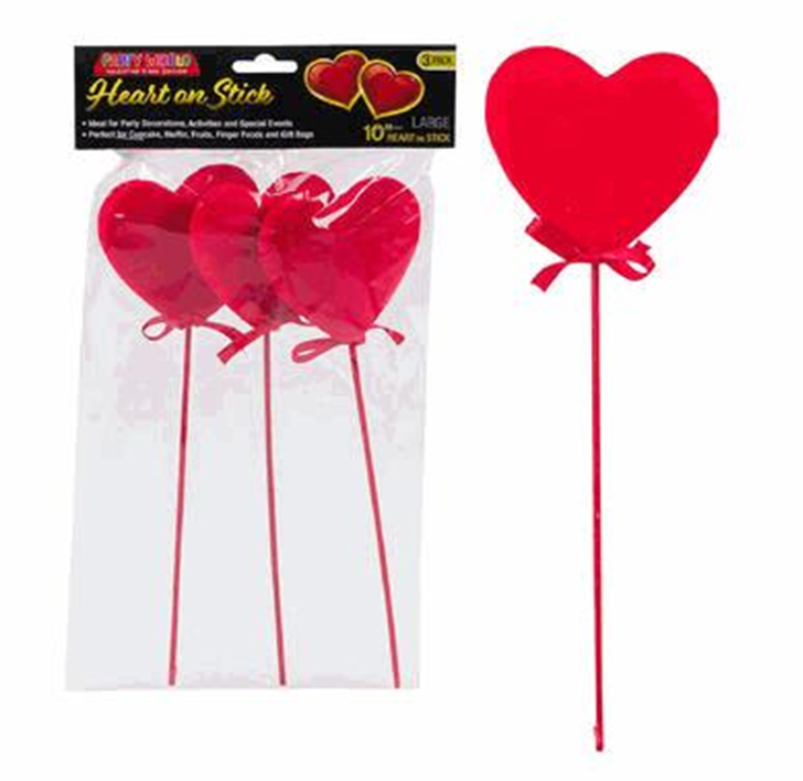 Valentine Décor Set 3pc – 10" Hearts on Sticks