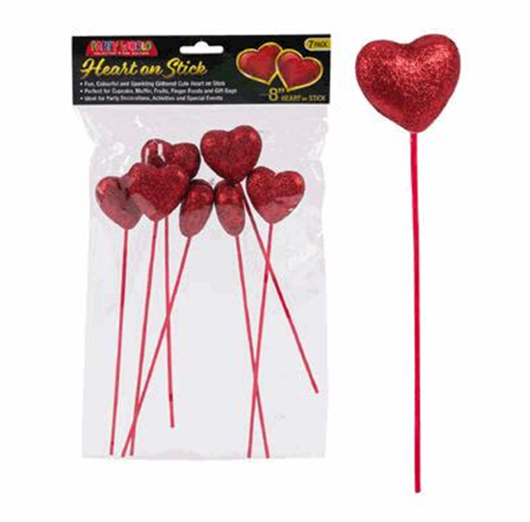 Valentine Décor Set 7pc – 8" Hearts on Sticks