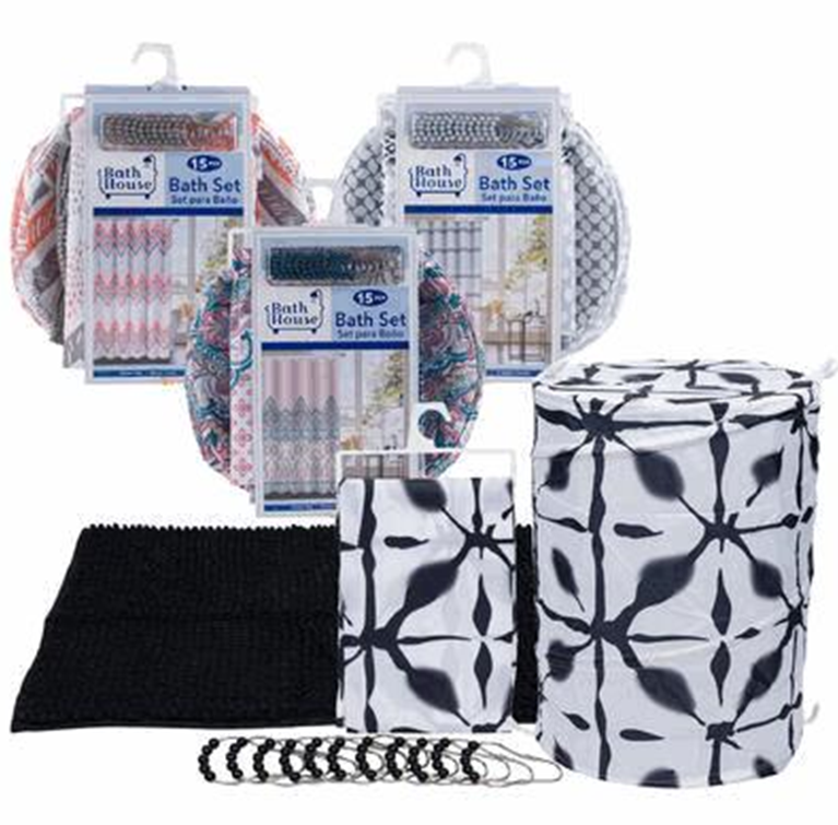 15-Piece Bathroom Set – Poly Material, 4 Assorted Colors