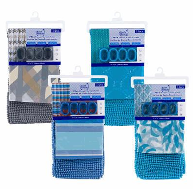 14pc Shower Curtain Set with Mat Hooks – Complete Bathroom Set