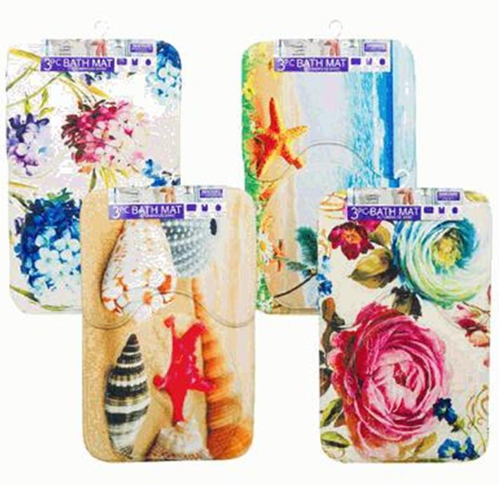 3pc Bath Mat Set – 3 Assorted Prints